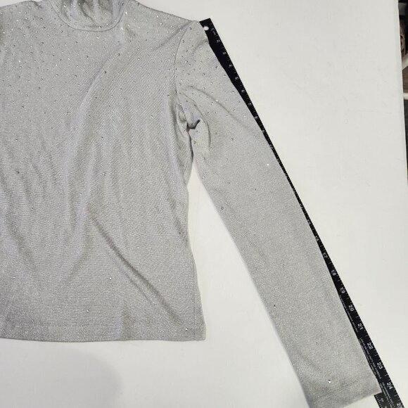St. John Sport Turtleneck‎ Metallic Sweater Top Womens S Silver Studded Sparkle - Picture 8 of 10